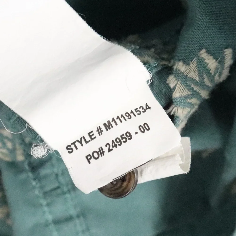 Prana Agave Leaf AOP Shirt Mens XL Teal Green Slim Fit Button Down Organic Blend - Picture 7 of 7